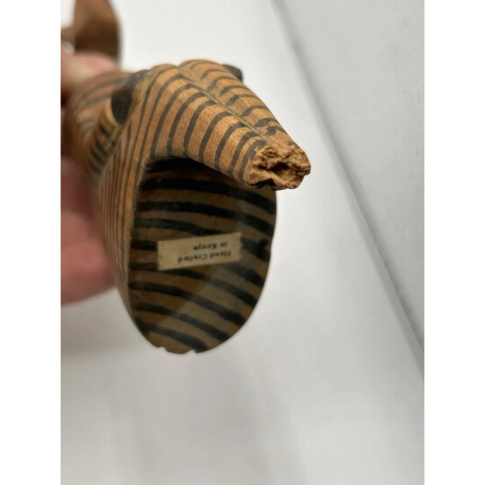 Hand Carved ‎ Hand Painted African Style Folk Art Rustic Zebra Wood Shelf Sitter